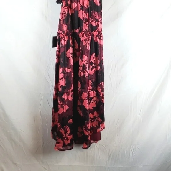 NWT Lulus‎ Winning Your Heart Burgundy Floral Lurex Wrap Midi Dress - Picture 9 of 9